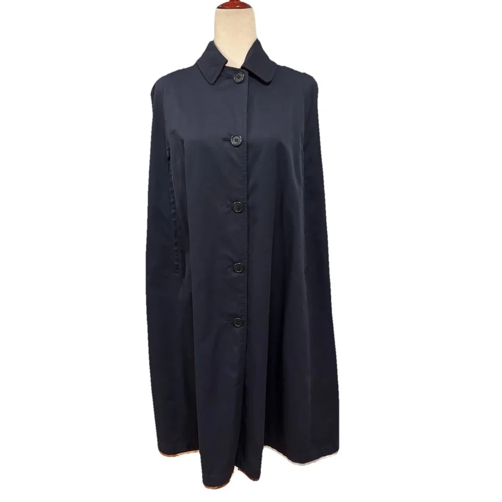 Burberry 1960s Reversible Trench Gabardine & Wool Plaid Cape Coat Red Navy OSFA - Picture 12 of 14
